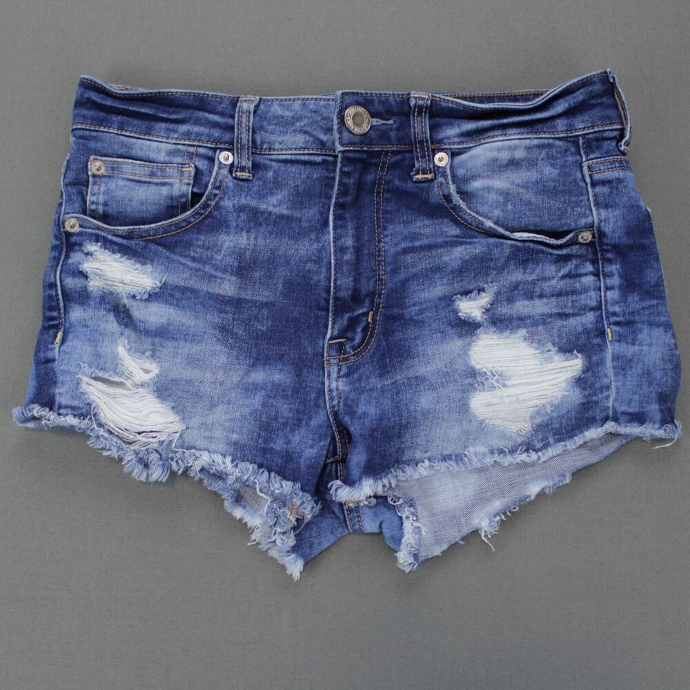 American Eagle Denim Shorts Distressed Womens 6 Blue Super Stretch